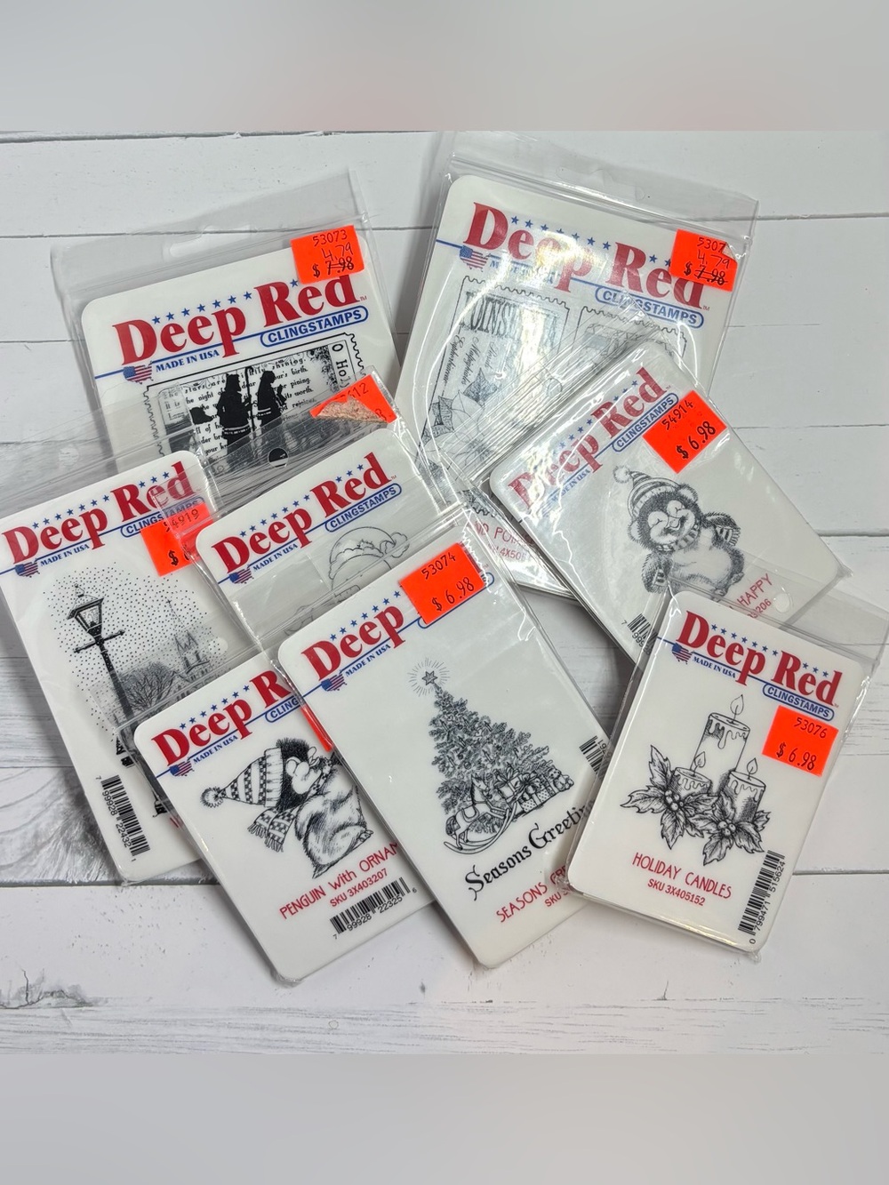 Deep Red Rubber Cling Stamp Lot (8)
